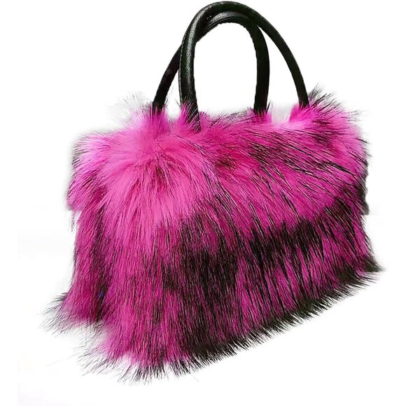Women's Shoulder Handbags Faux Fur Tote Bag Fluffy Satchel Handbags for Women M